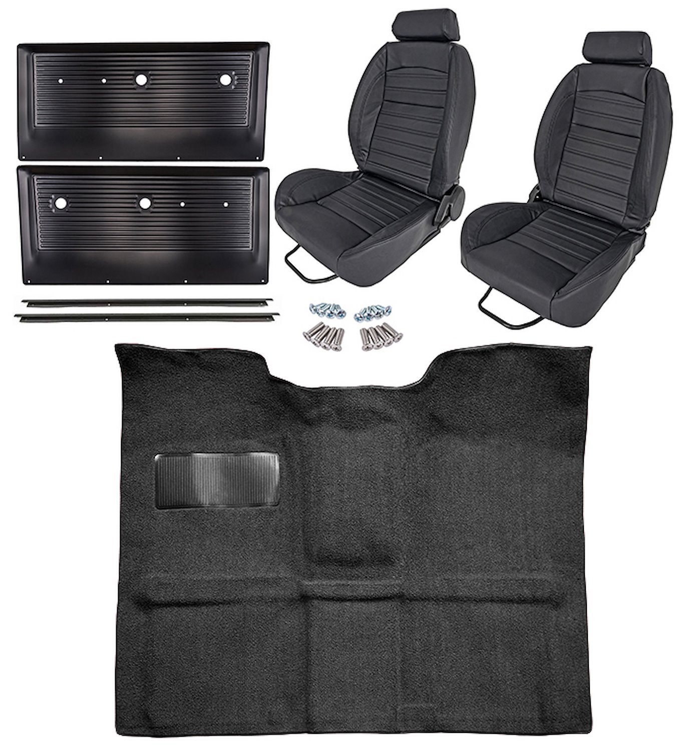 Black Interior Kit w/High-Back Buckets for 1967-1972 GM C Series Regular Cab Truck w/4-Speed Manual