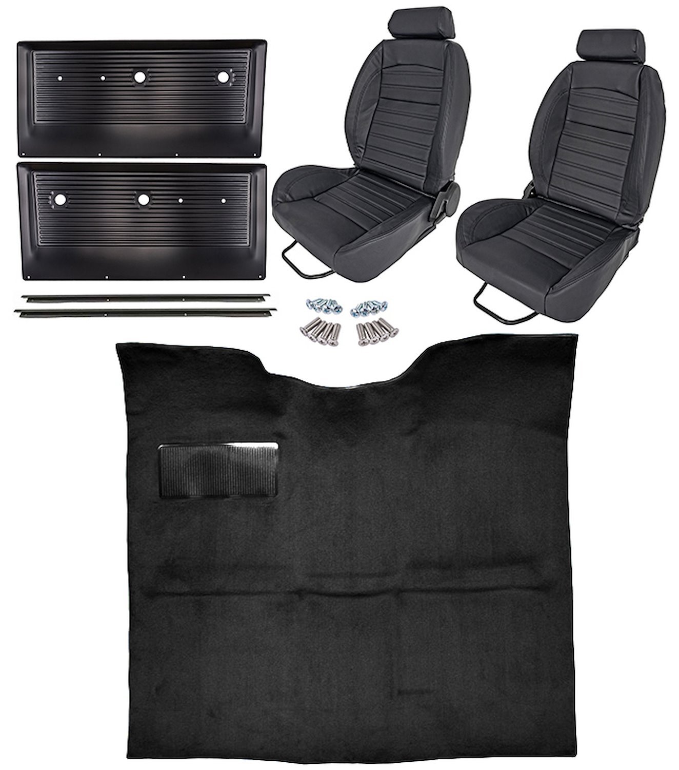 Black Interior Kit w/High-Back Buckets for 1967-1972 GM C Series Regular Cab Trucks w/o Gas Tank in Cab