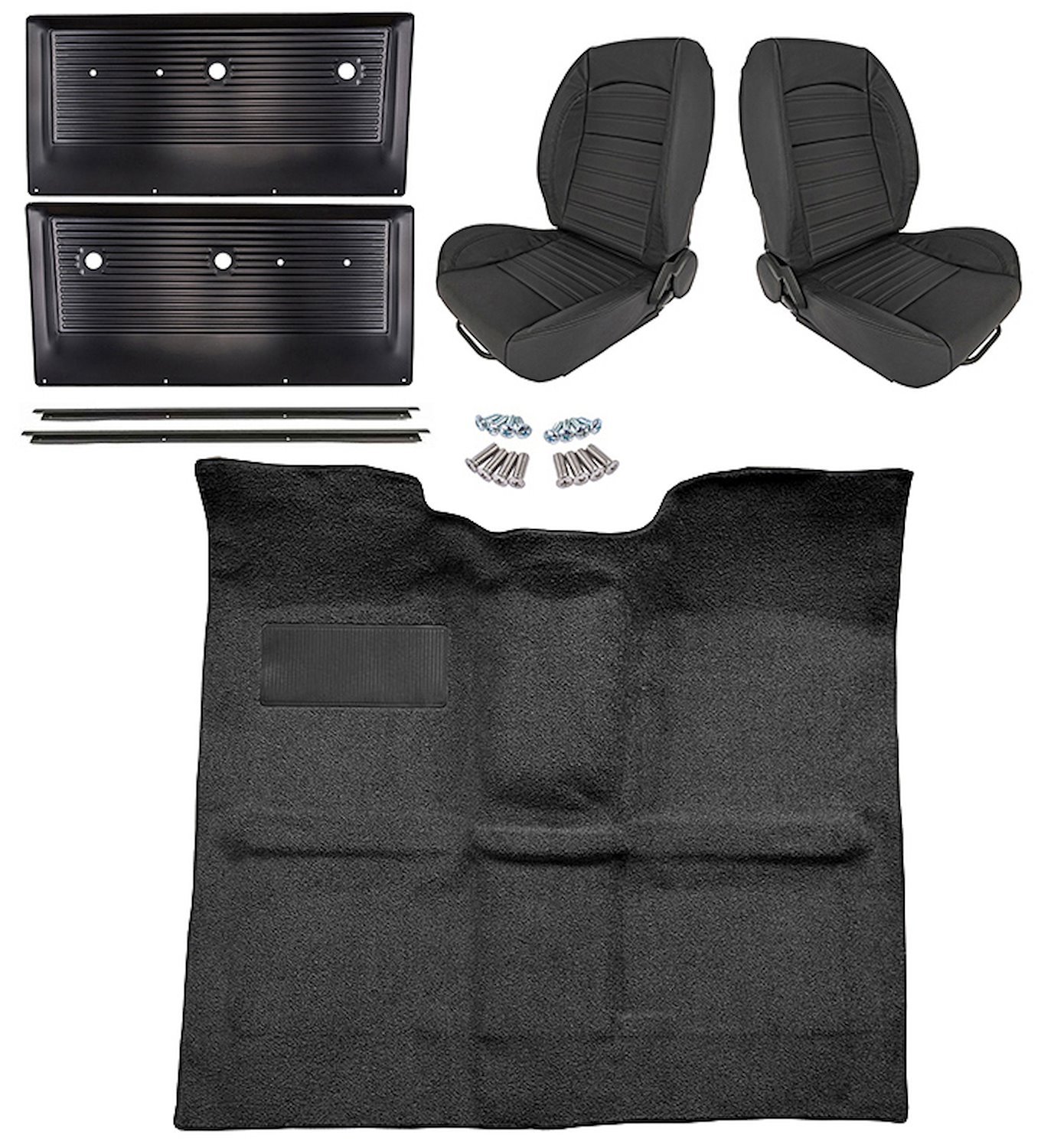 Black Interior Kit w/Low-Back Buckets for 1967-1972 GM C Series Regular Cab Truck w/o Gas Tank in Cab, TH400