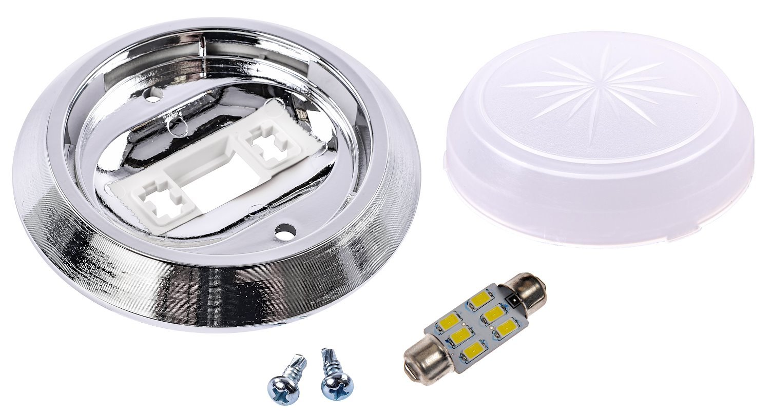 Round Dome Light Base Kit Fits Select 1969-1988 GM Models, Chrome