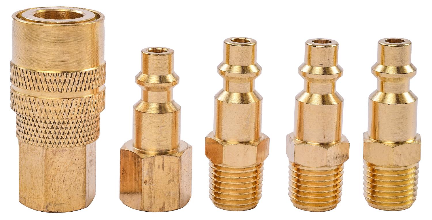 JEGS 81812: Air Coupler Set 5-Piece Industrial (M-Style) Plug Brass  Designed to fit 1/4 in. NPT Quick-Connect Fittings JEGS