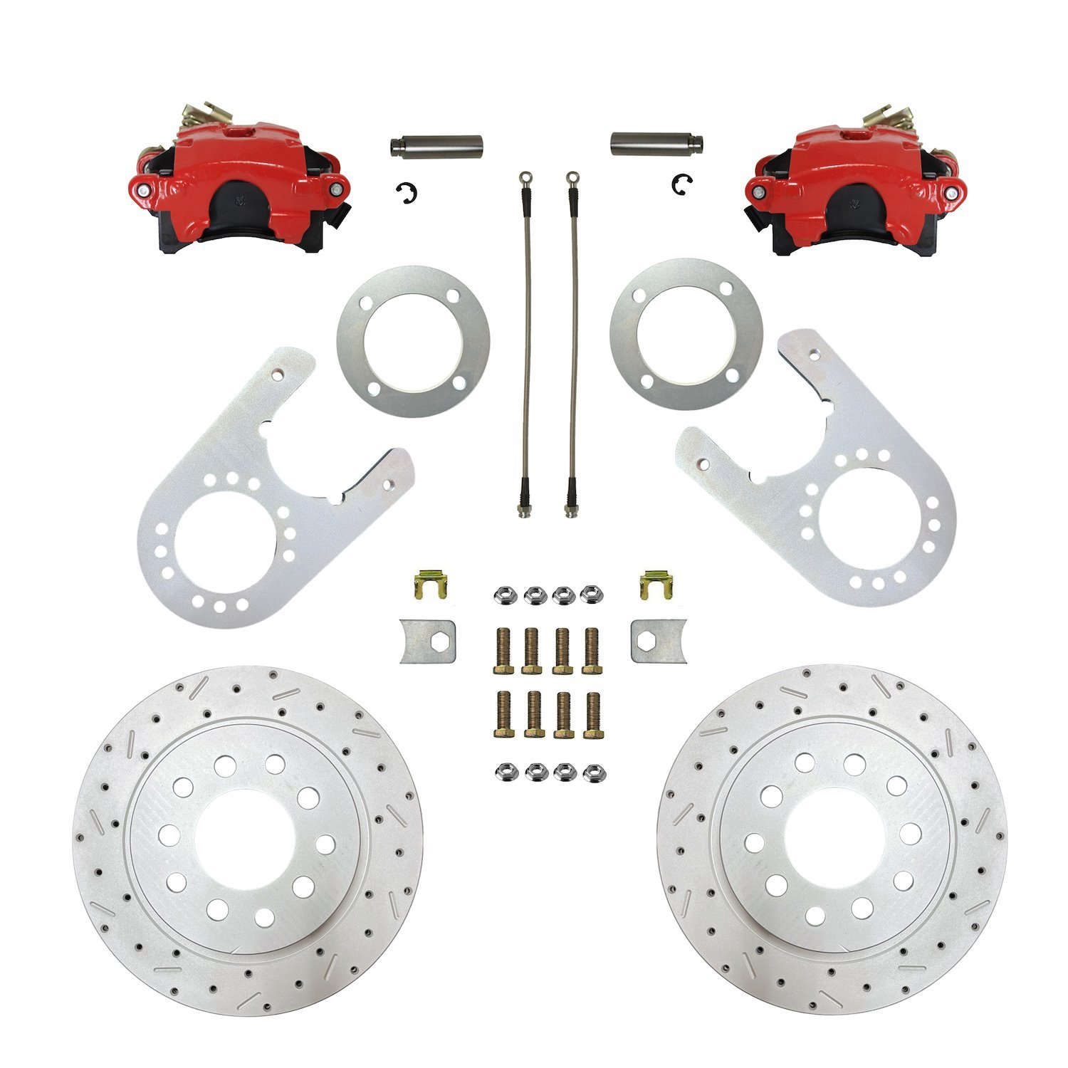 RRC6004X Brake Conversion Kit, Rear Disc Brake Kit w/Drilled Rotors & Red Powder Coated Calipers