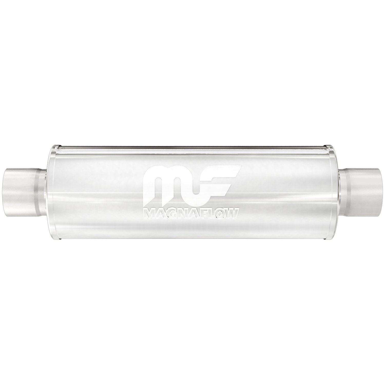 4" Round Muffler Center In/Center Out: 2.25" Body Length: 18" Overall Length: 24" Core Size: 2.5" Satin Finish