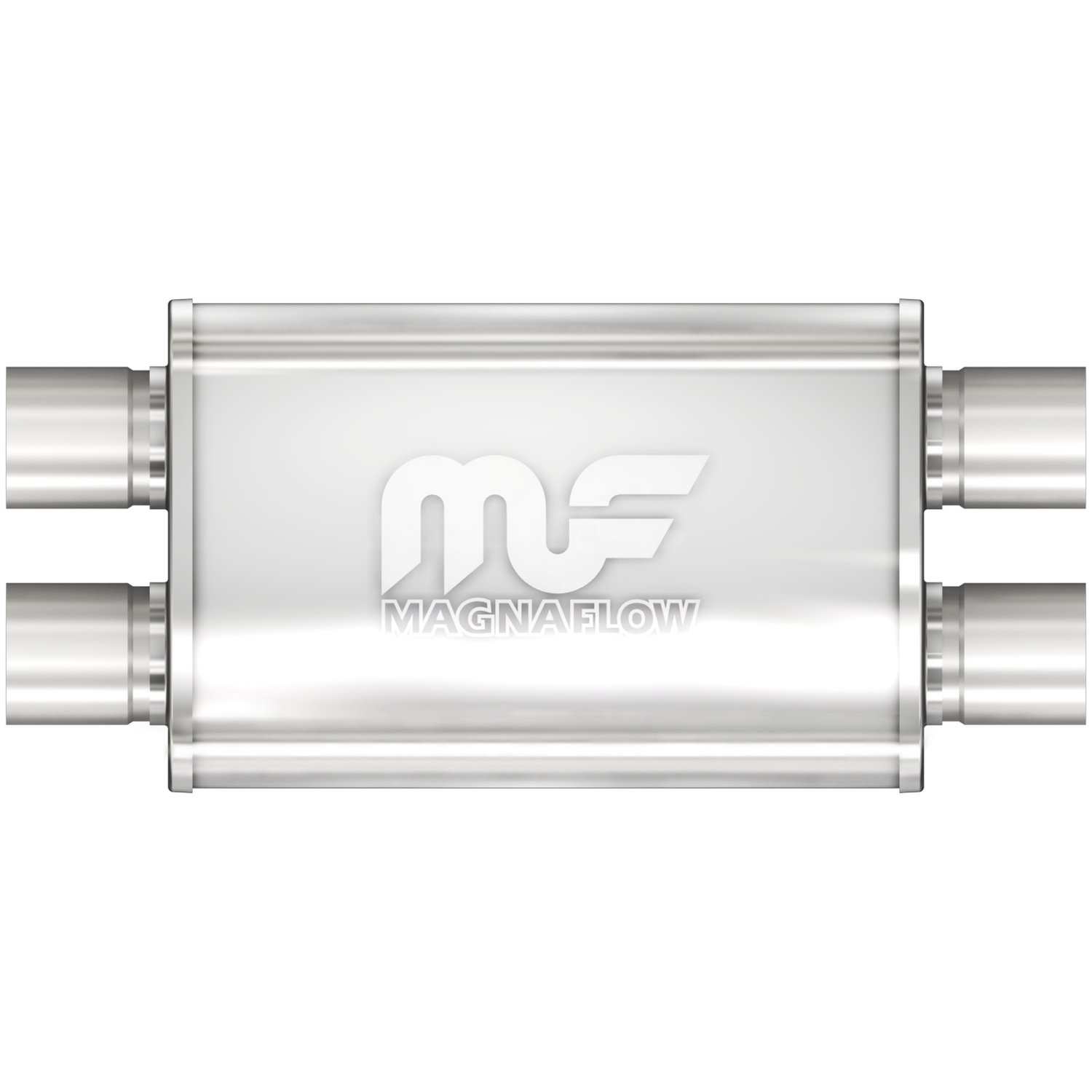 4" x 9" Oval Muffler Dual In/Dual Out: 2.5" Body Length: 14" Overall Length: 20" Core Size: 2.5" Satin Finish