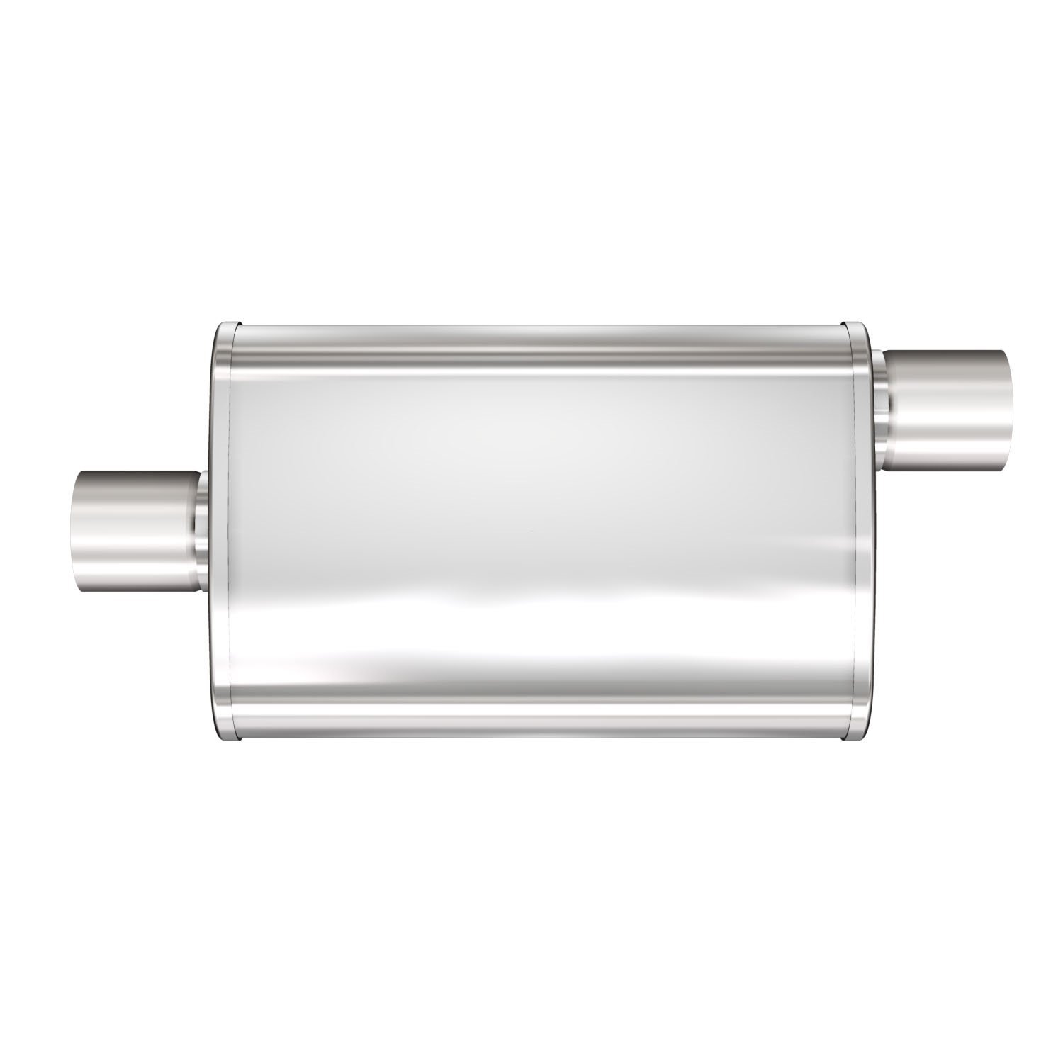 4" x 9" Oval XL 3-Chamber Muffler Center In/Offset Out: 2.5"/2.5" Body Length: 18" Overall Length: 24" Satin Finish