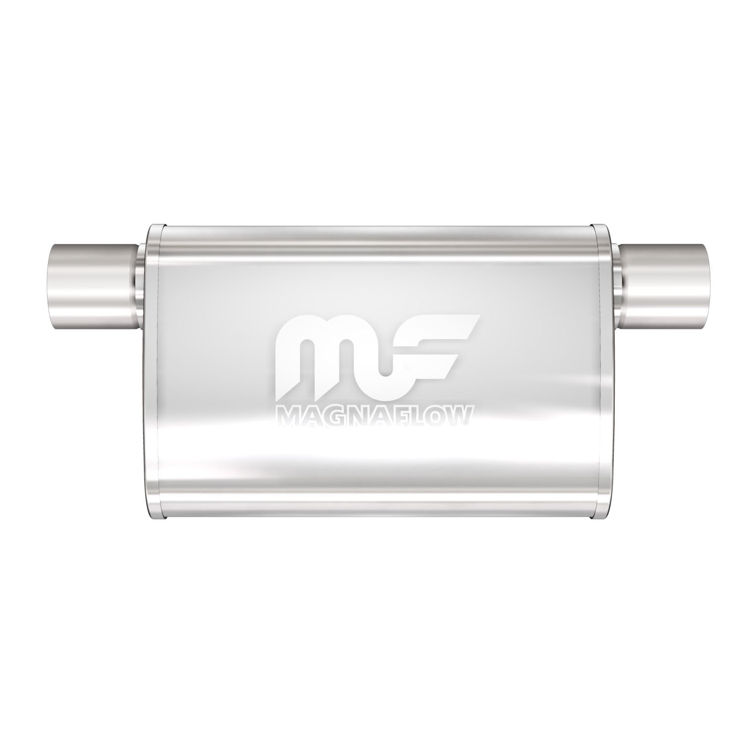 4" x 9" Oval Muffler, Offset In/Offset Out: 2.5", Body Length: 14", Overall Length: 20", Core Size: 2.5" [Brushed Finish]