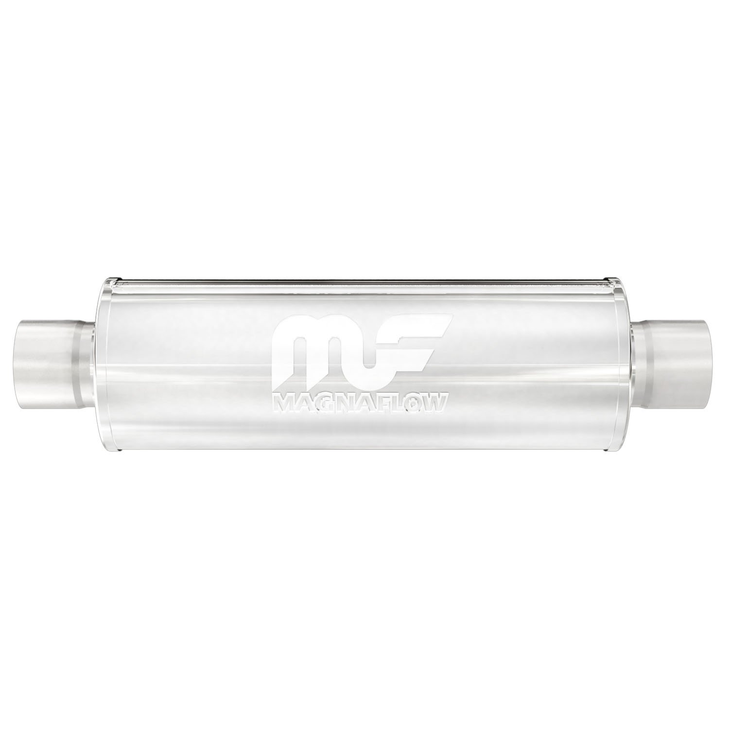 7" Round Muffler, Center In/Center Out: 2", Body Length: 14", Overall Length: 20", Core Size: 2.5" 4" Round Muffler, Center In/C