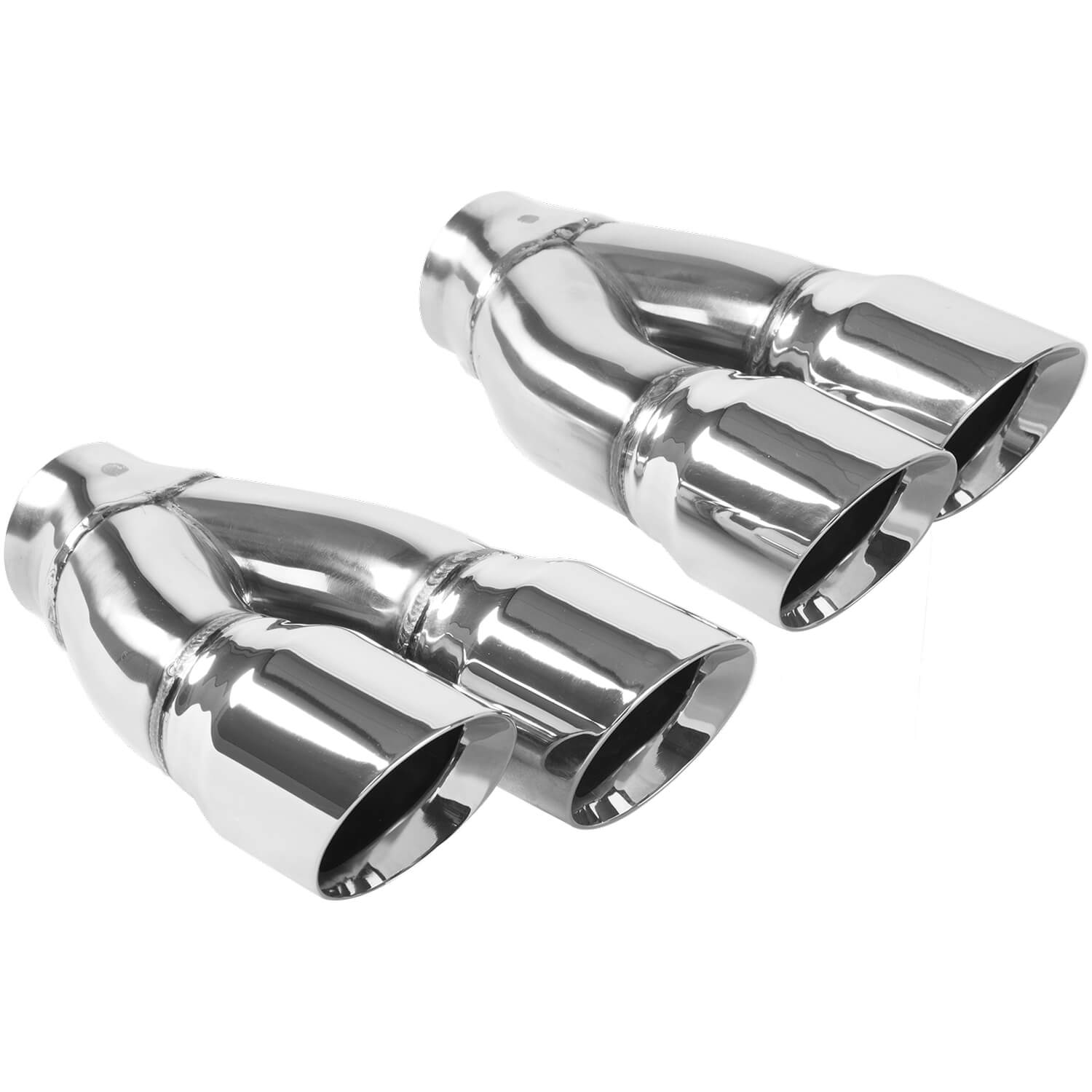 Polished Stainless Steel Weld-On Dual Exhaust Tip Inlet Inside Diameter: 2.25"