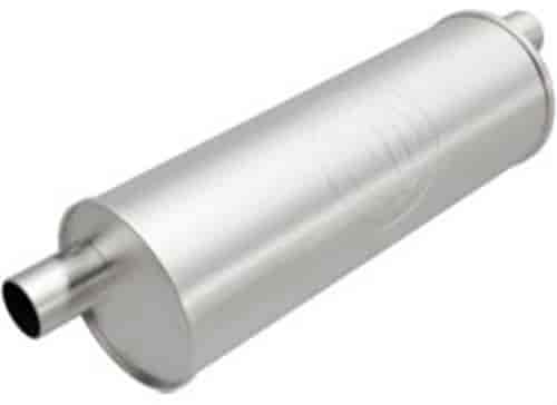 6" Round Body Universal Muffler Offset In/Offset Out: 2.25"/2.25" Body Length: 20" Overall Length: 30"