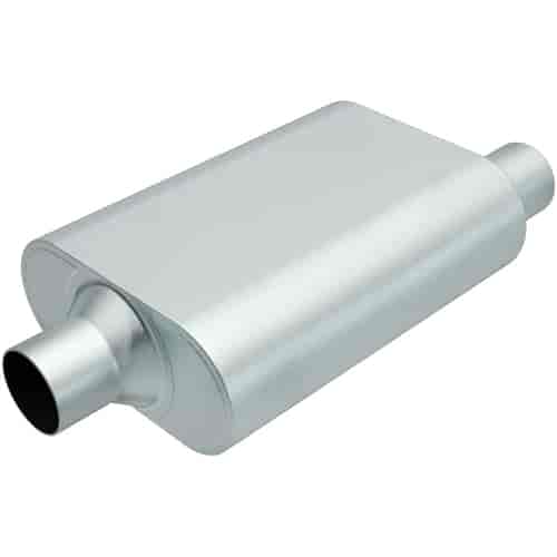 Rumble Chamber Muffler Center In/Offset Out: 2.5"/2.5" Body Length: 13" Overall Length: 19"