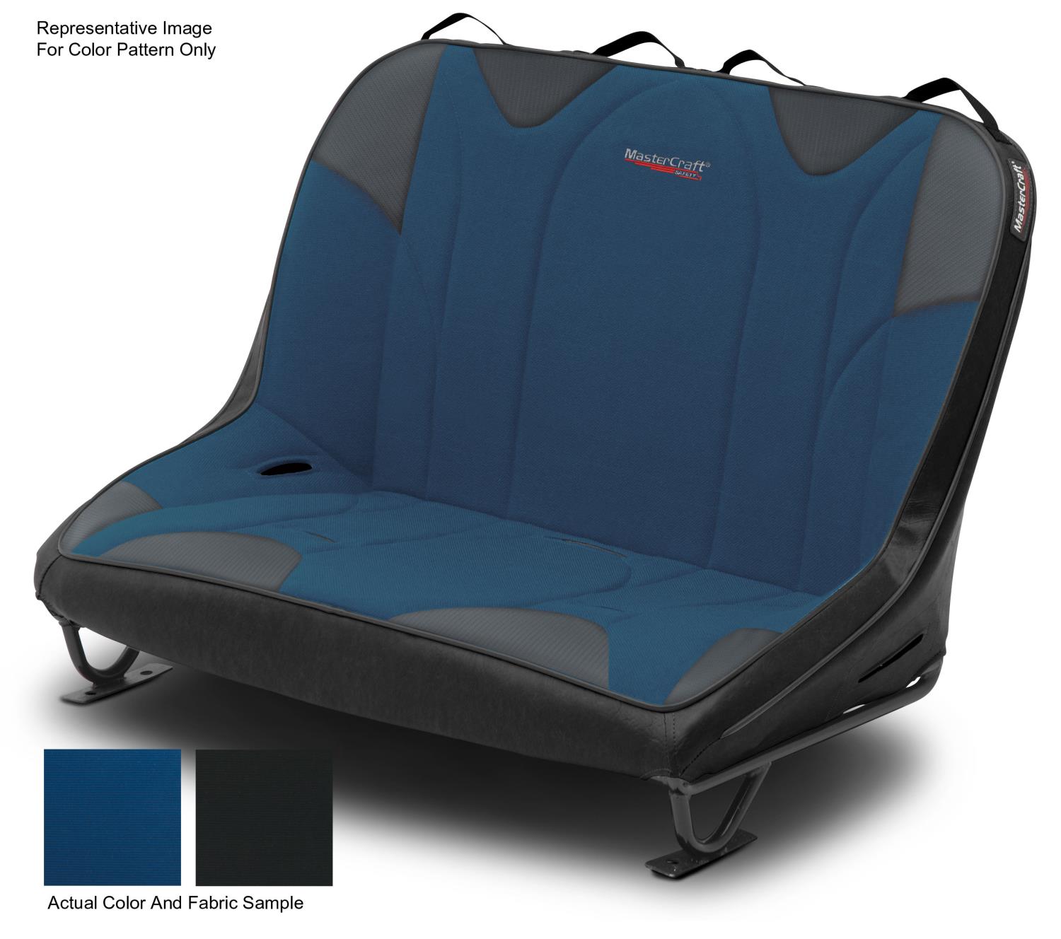 310163 46 in. Rubicon Rear Bench w/o Headrest, 2007-2018 Jeep JK, Black w/Blue Center & Blue Side Panels