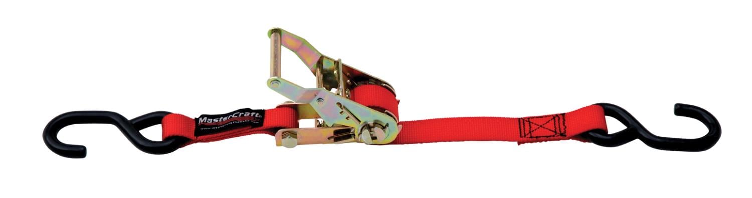 400007 1 in. x 15' Ratchet Strap with Vinyl Coated S Hooks, Red