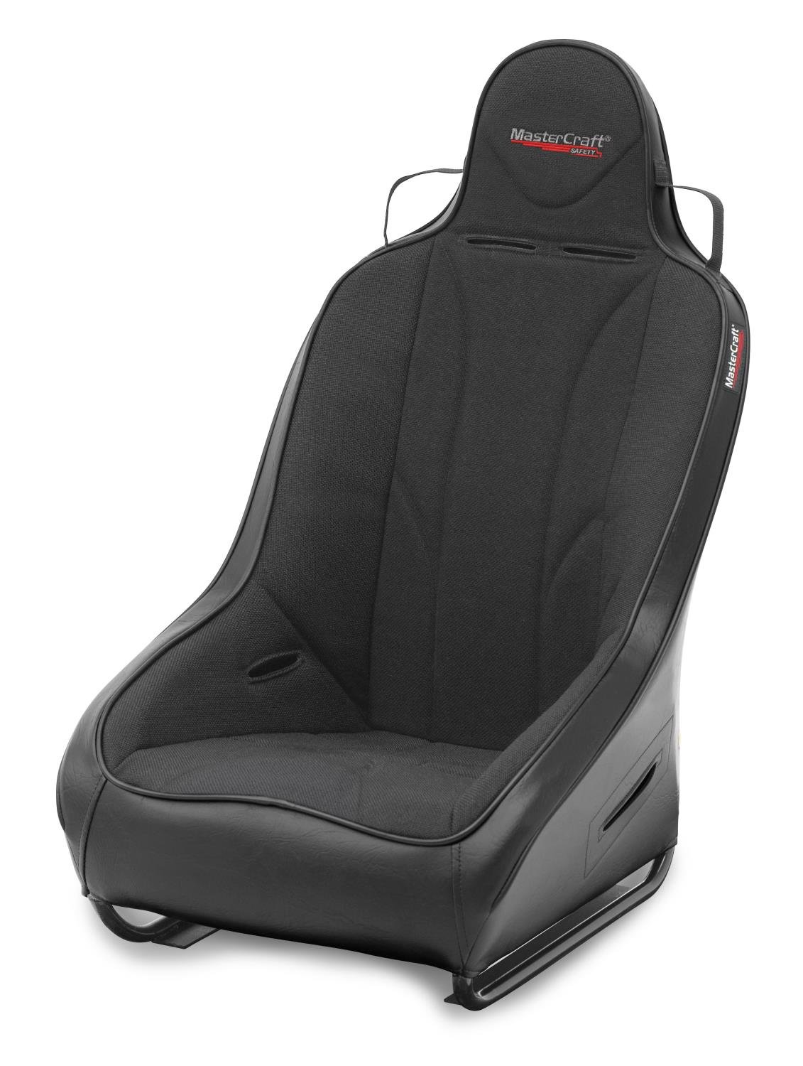 560214 2 in. WIDER PROSeat w/Fixed Headrest, Black with Black Fabric Center and Side Panels, Black Band w/BRS Stitch Pattern