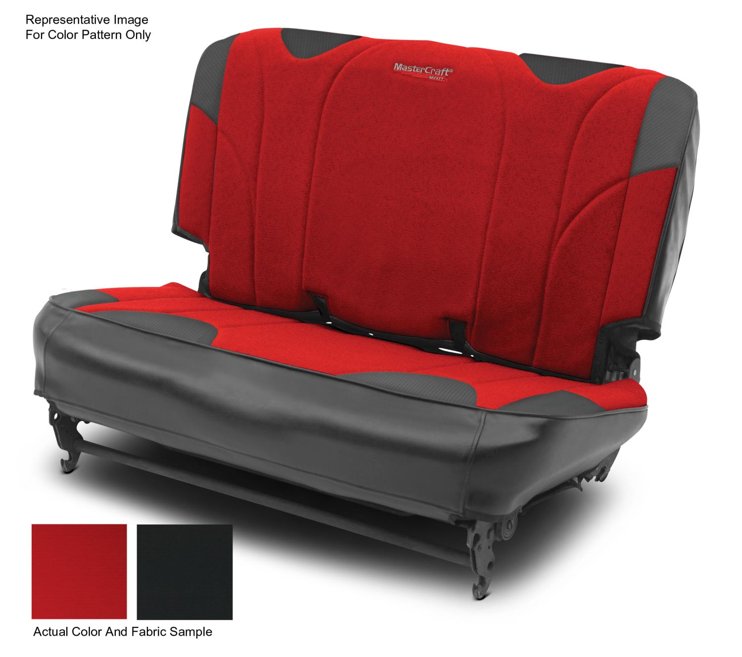 702752 Fold & Tumble Rear Seat Slip Covers, 1965-1995 Jeep , DirtSportBlack w/Red Center and Red Side Panels