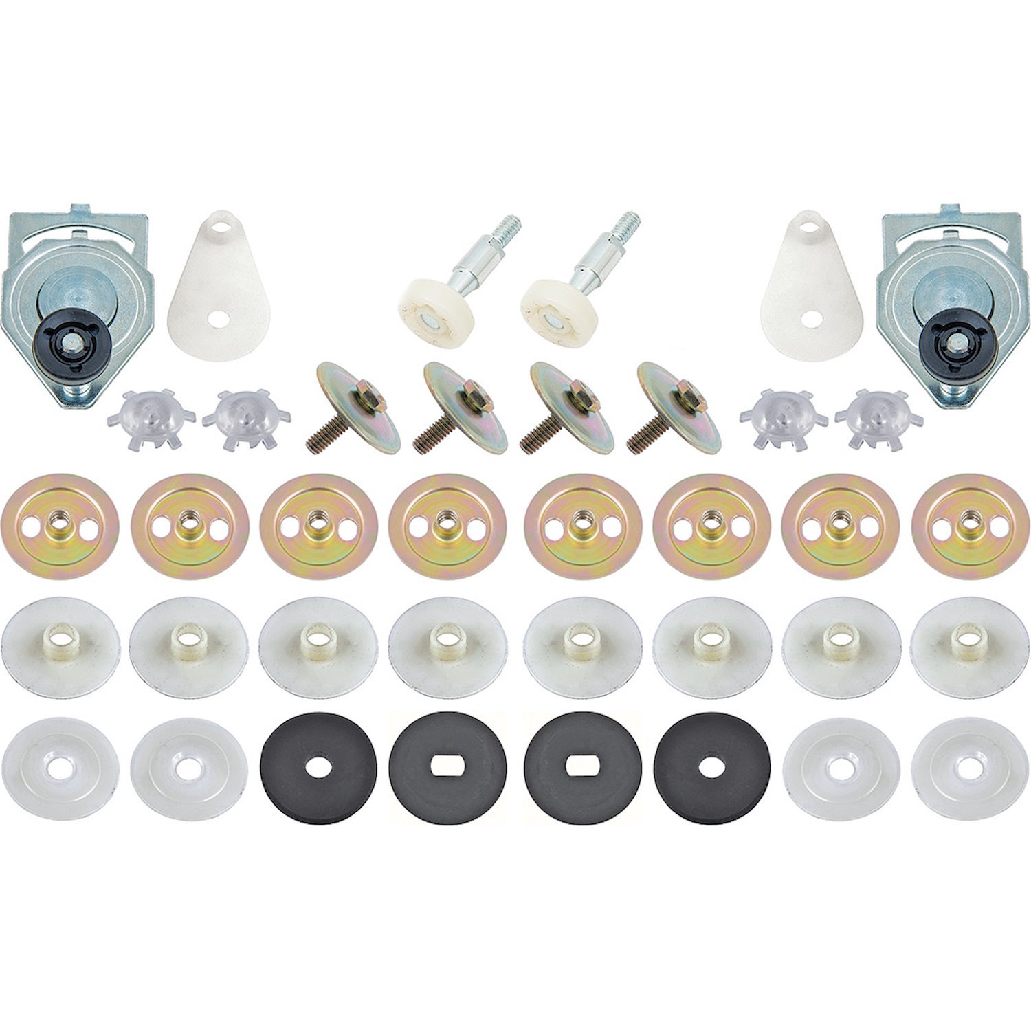 152736 Front Door Glass Mounting Hardware Set 1970-81 Camaro, Firebird; Driver and Passenger Sides; 38 Piece