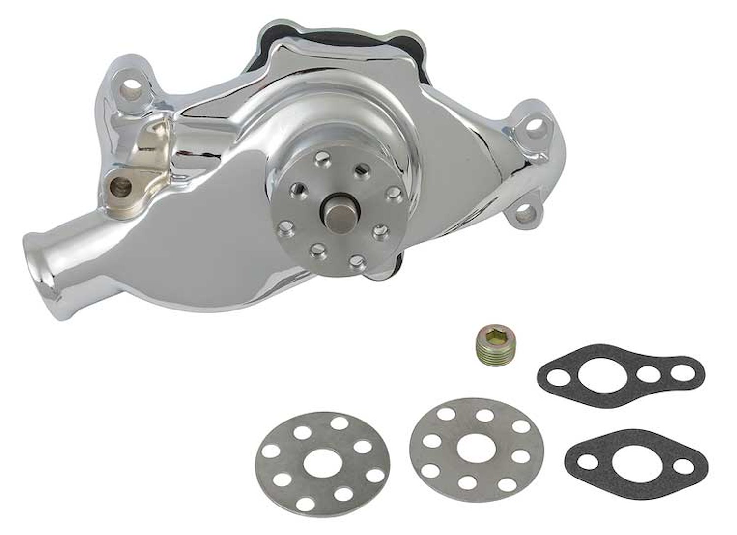 153656C Water Pump 1955-72 Chevrolet; Small Block V8; Short Style; Cast Aluminum; Chrome Finish