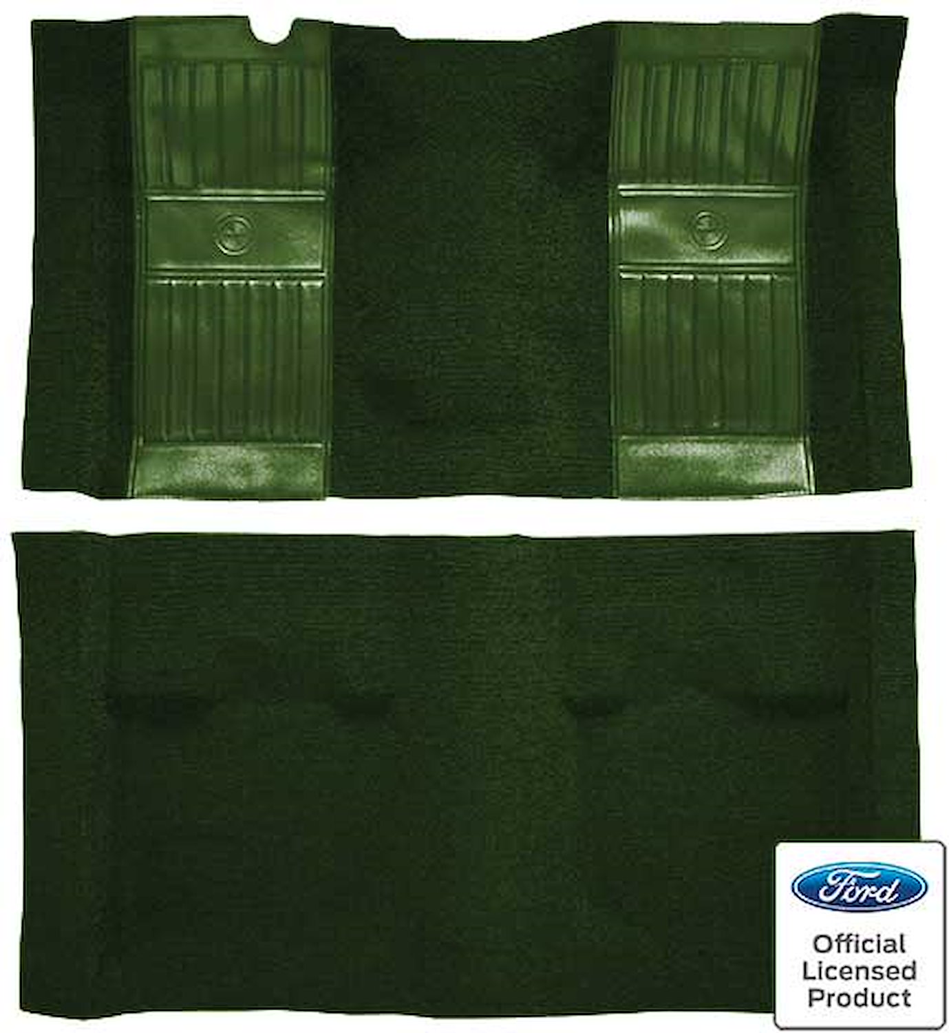 A4105B39 Nylon Loop Floor Carpet With Mass Backing 1969 Mustang Mach 1; Green/Green Inserts