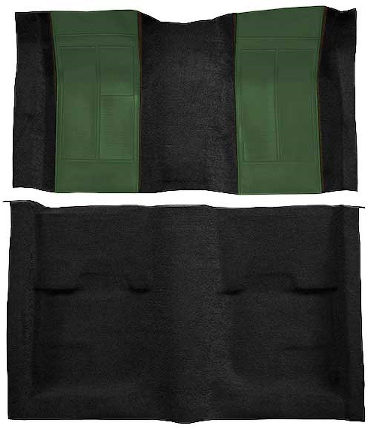 A4109A39 Passenger Area Nylon Loop Floor Carpet Set 1970 Mustang Mach 1; Black Carpet With Green Inserts