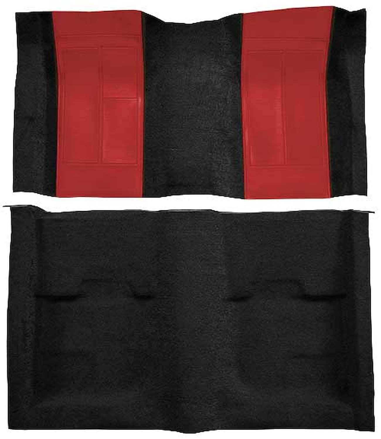 A4109B02 Nylon Loop Floor Carpet With Mass Backing 1970 Mustang Mach 1; Black Carpet/Red Inserts