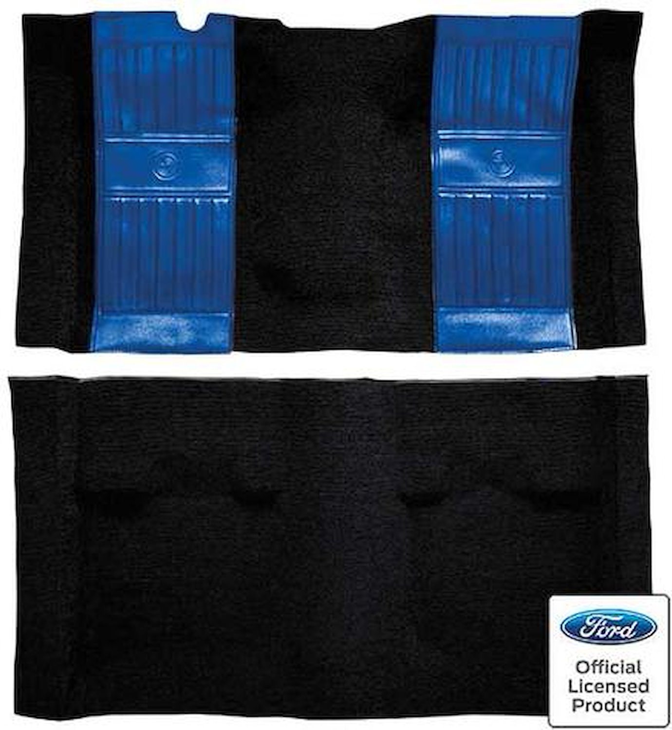 A4117B41 Nylon Loop Floor Carpet With Mass Backing 1971-73 Mustang Mach 1; Black/Medium Blue Pony Inserts