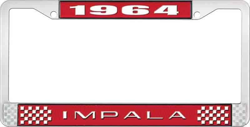 1964 Impala Red And Chrome License Plate Frame With White Lettering