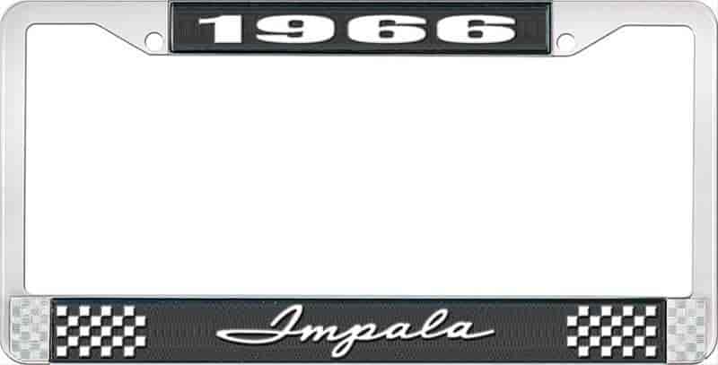 1966 Impala Black And Chrome License Plate Frame With White Lettering