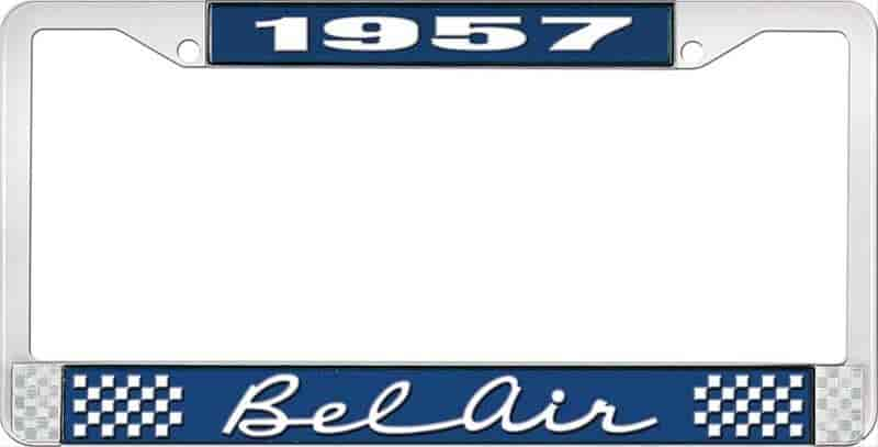 1957 Bel Air Blue And Chrome License Plate Frame With White Lettering