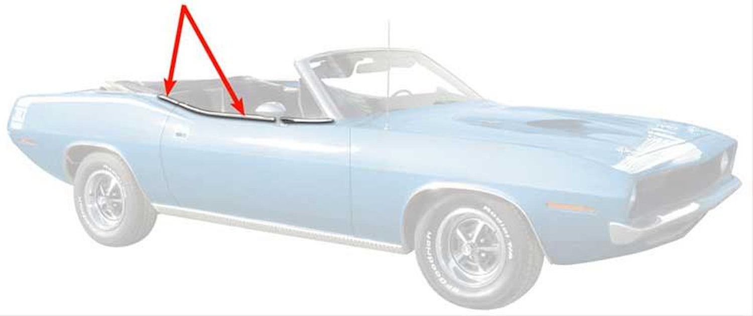 1970-74 Convertible Barracuda Door Top Edge Moldings Pair