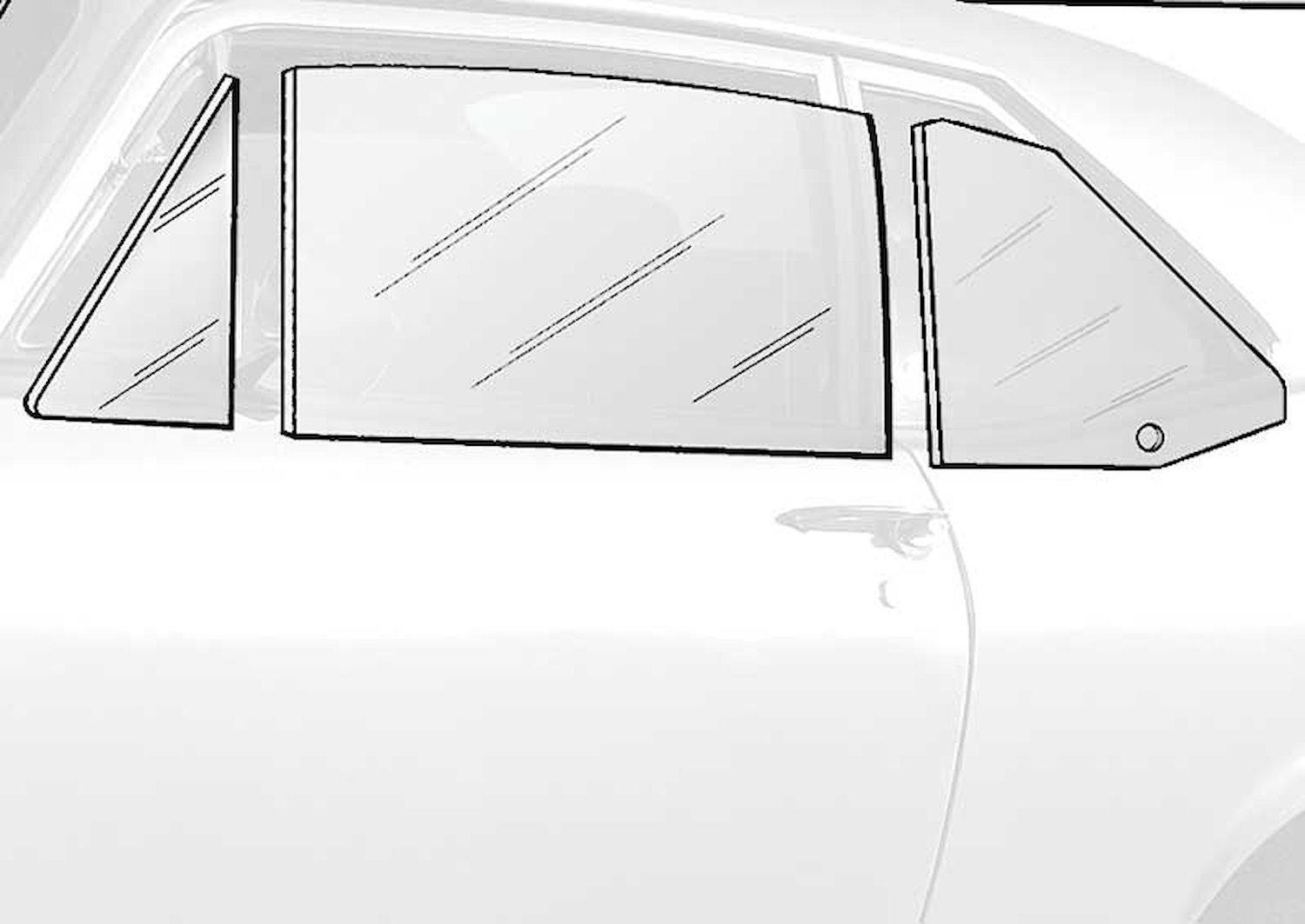 NR811C Side Glass Kit 1962-65 Nova 2 Door Sedan; 6 Piece ; Clear