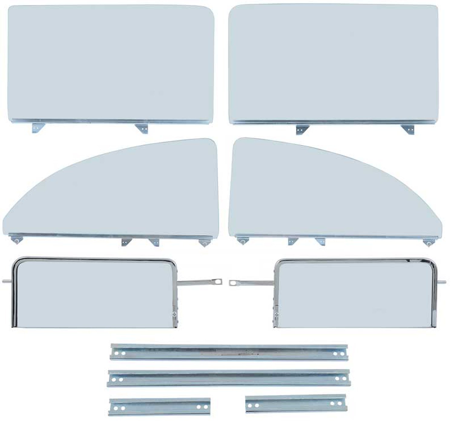 TF42238C Side Glass Assembly Set 1955-57 Chevrolet 2-Door Sedan/Club Coupe 6 Piece Green Tint