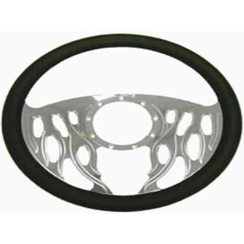 14 Chrome Billet Flamed Style Steering Wheel with Leather Grip