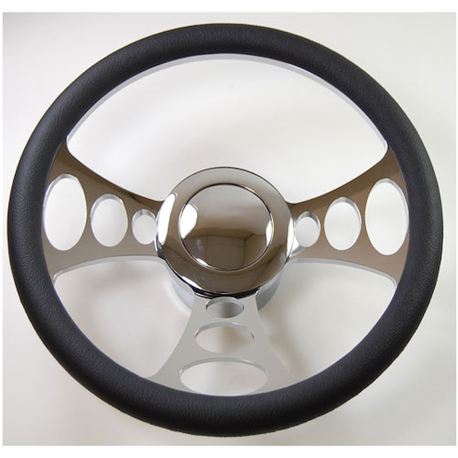 14 CHROME BILLET FLAMED STYLE STEERING WHEEL WITH LEATHER GRIP/HORN BUTTON/ADAPTOR KIT