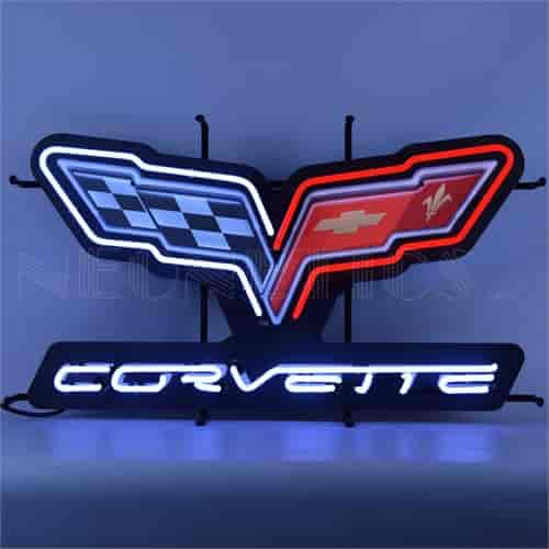 Corvette C6 Flags Neon Sign with Backing