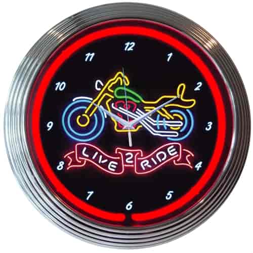 Live 2 Ride Motorcycle Neon Clock