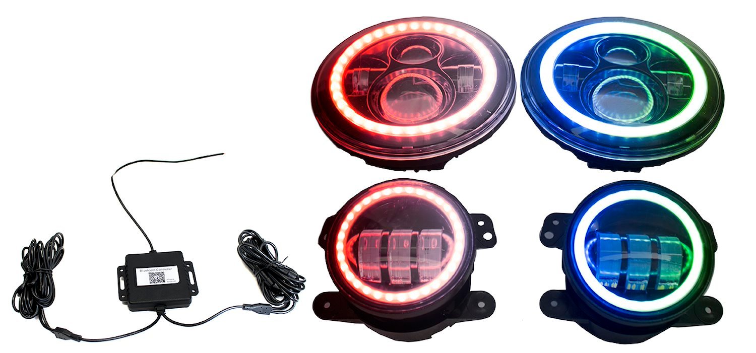 RS3037050 7 in. HeadLights & 4 in. FogLights ColorSMART Combo Complete RGB Multi-Color Kit, Fits Jeep Wrangler