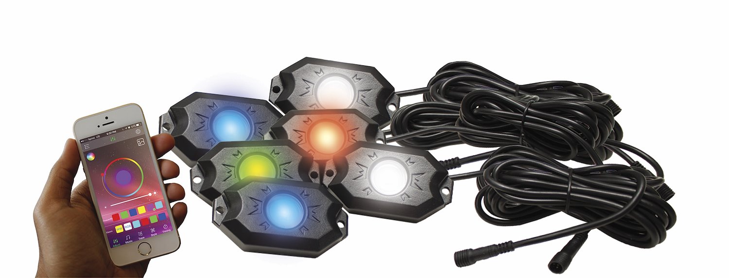 RS6PRGBW 6-POD RGBW Hi-Power Rock Light Complete Kit, w/ Bluetooth APP Controls