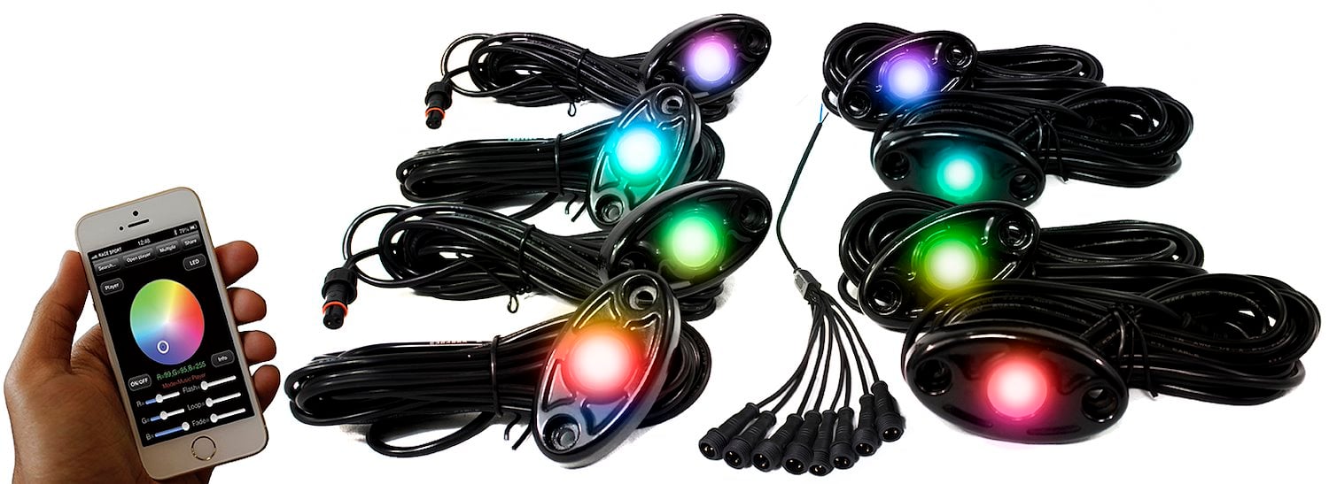RSLD8KITCS ColorSMART 8-LED Glow Pod BLACK Kit, Smartphone Controlled, w/ Brain Box IP68 12 V, w/ All Hardware