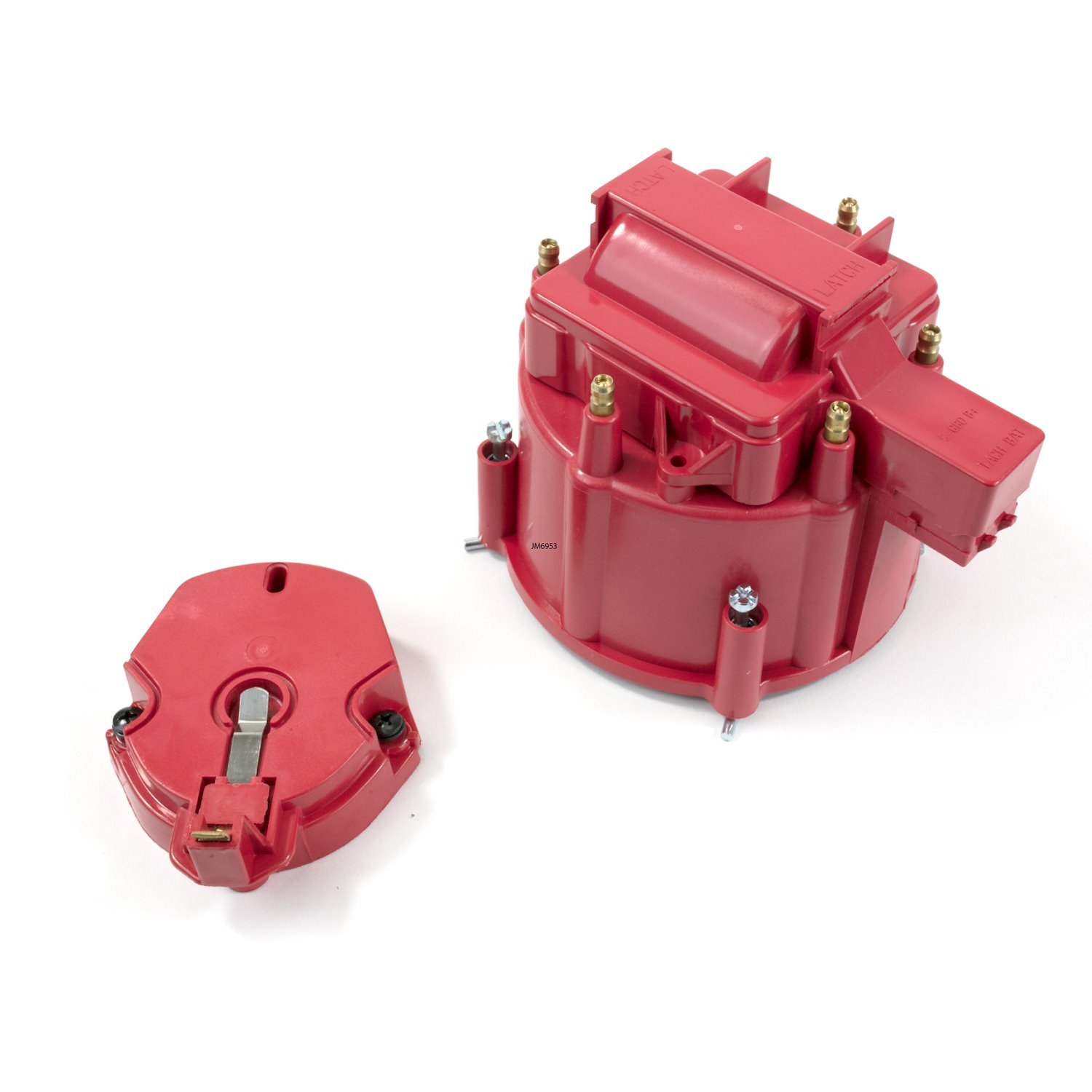 JM6953R HEI Distributor Standard Cap and Rotor Kit, 6 Cylinder Male, Red