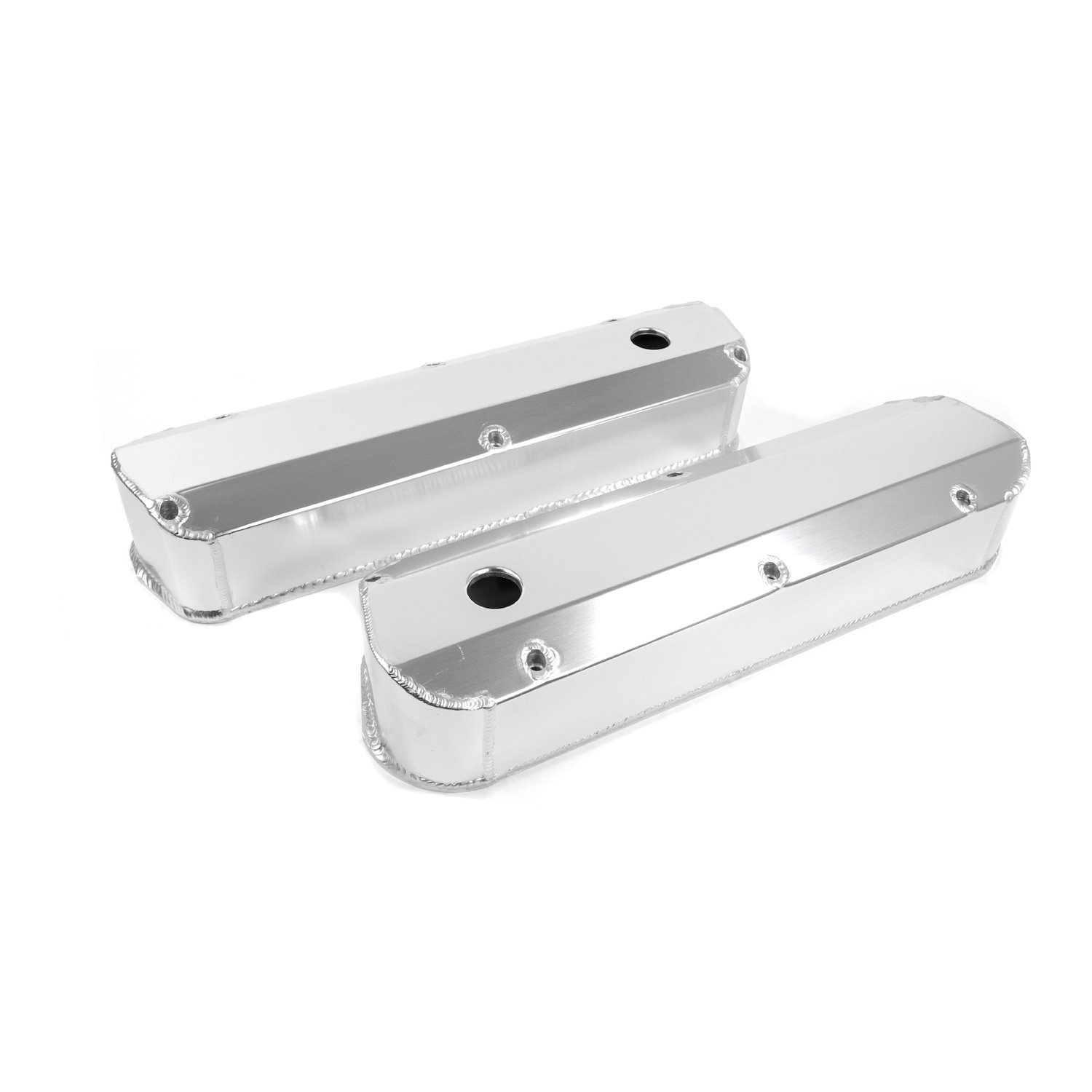 JM8093-7CA Valve Covers, Fab. Alum., Long Bolt w/ Holes SBF, Clear Anodized