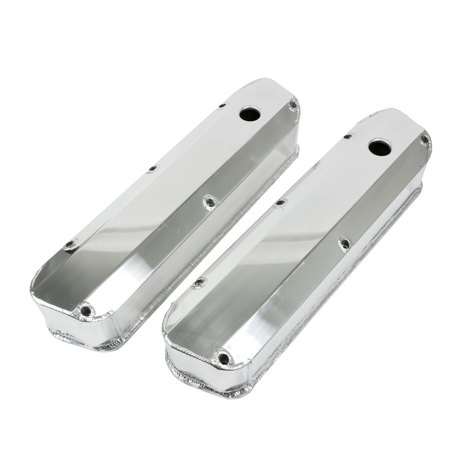 JM8093-7P Valve Covers, Fab. Alum., Long Bolt w/ Holes SBF, Polished