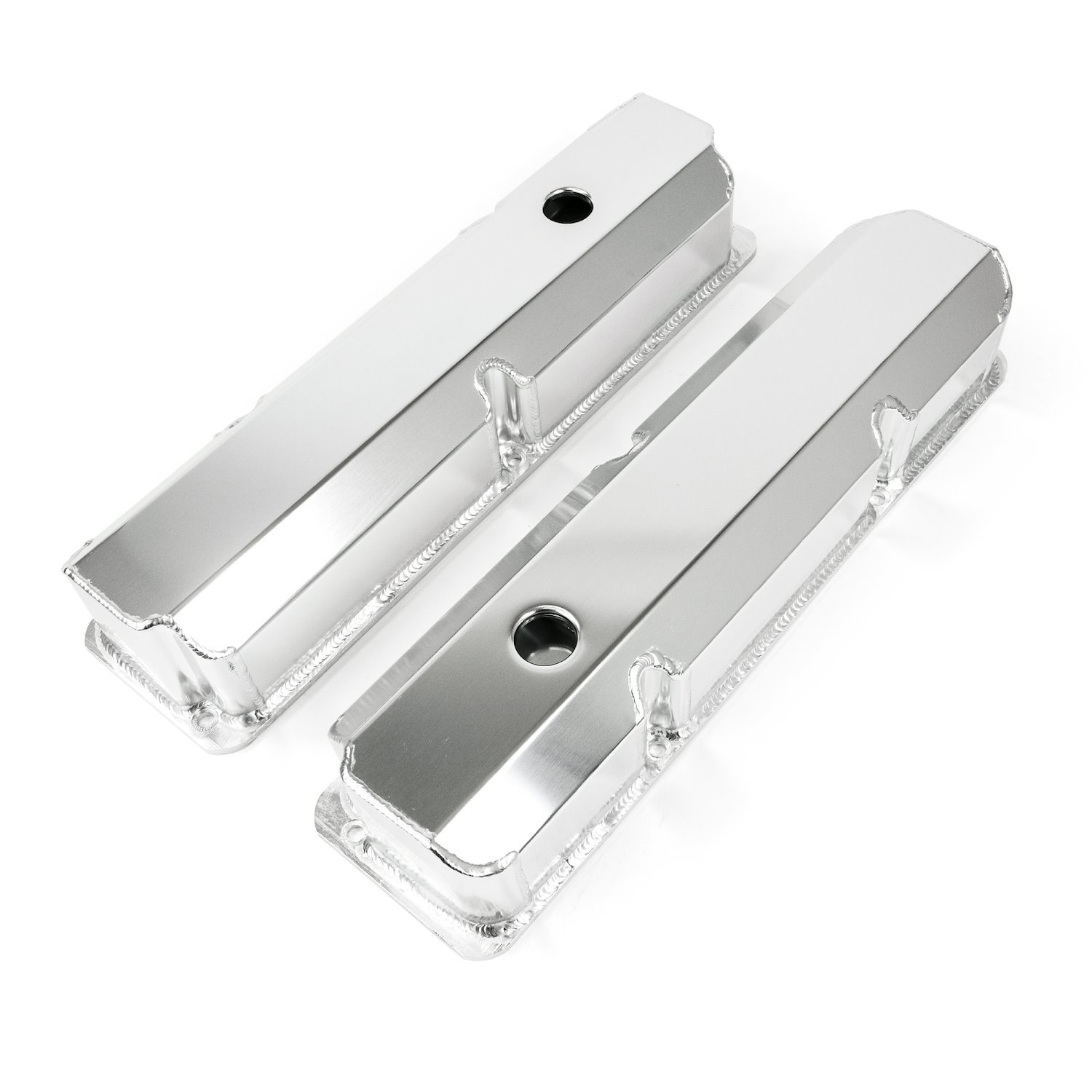 JM8098-8CA Valve Covers, Fab. Alum., Short Bolt w/ Holes Ford FE, Clear Anodized