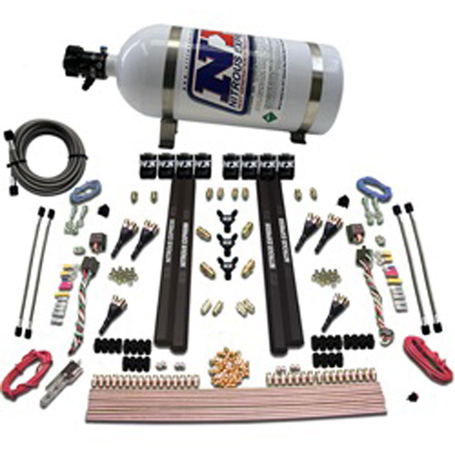 6-CYL. SX2 DUAL STAGE NOZZLE SYSTEM - 8 SOLENOIDS (150-750HP) / 4 DOUBLE HOLE BLACK RAILS W/ 10LB BOTTLE