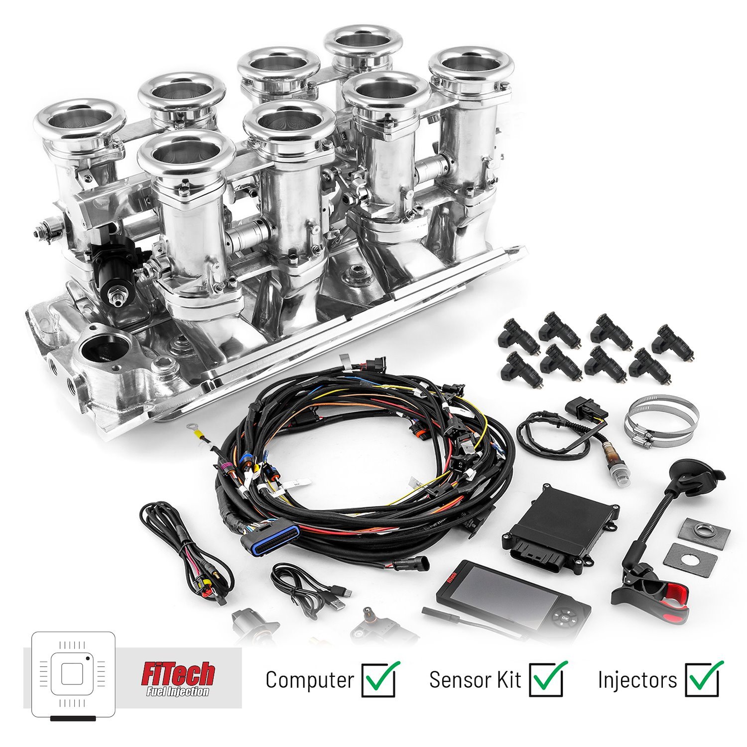 1-135-001-02 Chevy BBC 454 Downdraft & FiTech Ultra EFI Fuel Injection System [Polished]