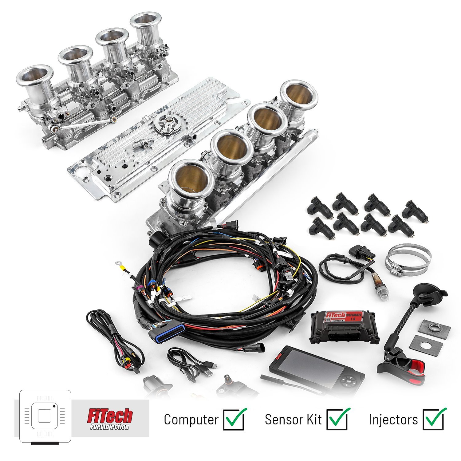 1-135-002-02 Chevy GM LS3 Downdraft & FiTech Ultra EFI Fuel Injection System [Polished]