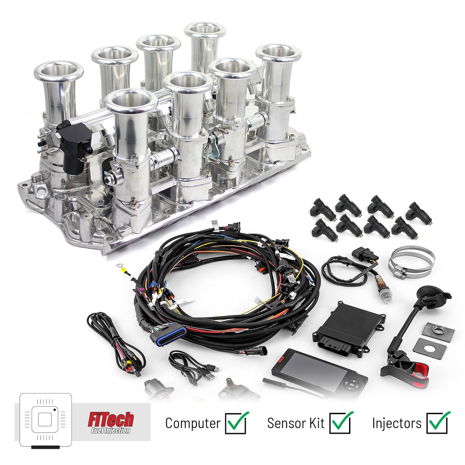 1-135-005-02 Ford 351W Windsor Downdraft & FiTech Ultra EFI Fuel Injection System [Polished]