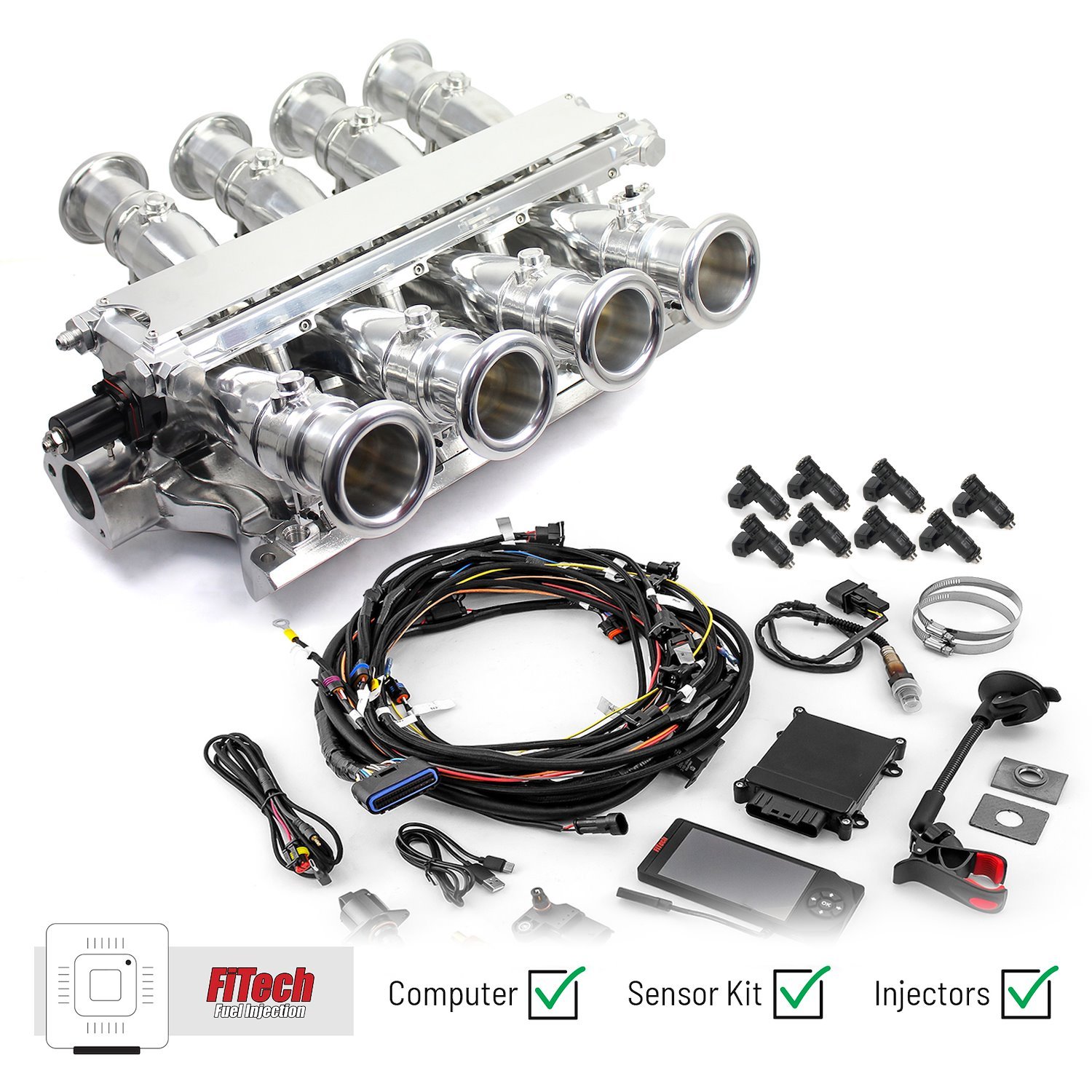 1-135-006-02 Ford 351W Windsor Sidedraft & FiTech Ultra EFI Fuel Injection System [Polished]