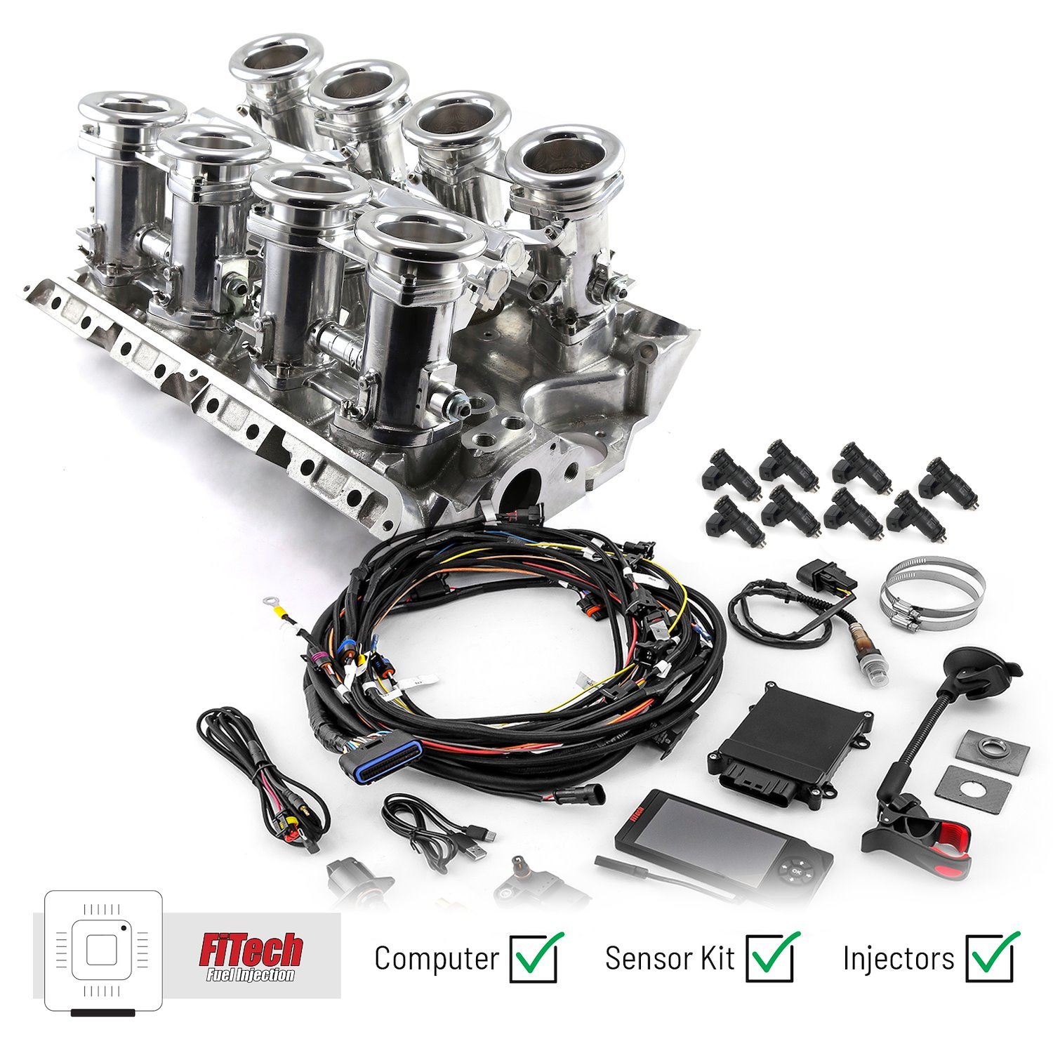 1-135-008-02 Ford FE 390 427 428 Downdraft & FiTech Ultra EFI Fuel Injection System [Polished]