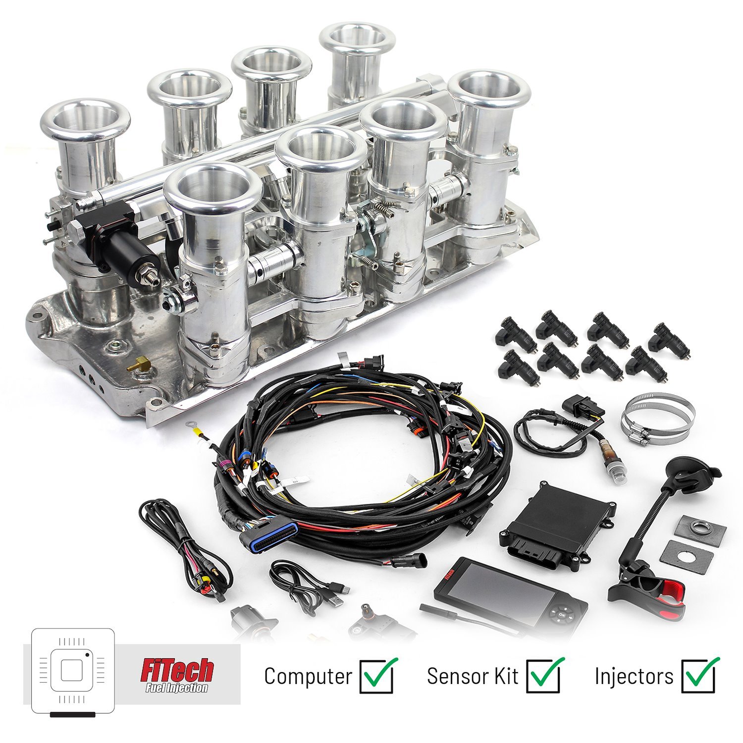 1-135-009-02 Ford SB 289 302W Downdraft & FiTech Ultra EFI Fuel Injection System [Polished]