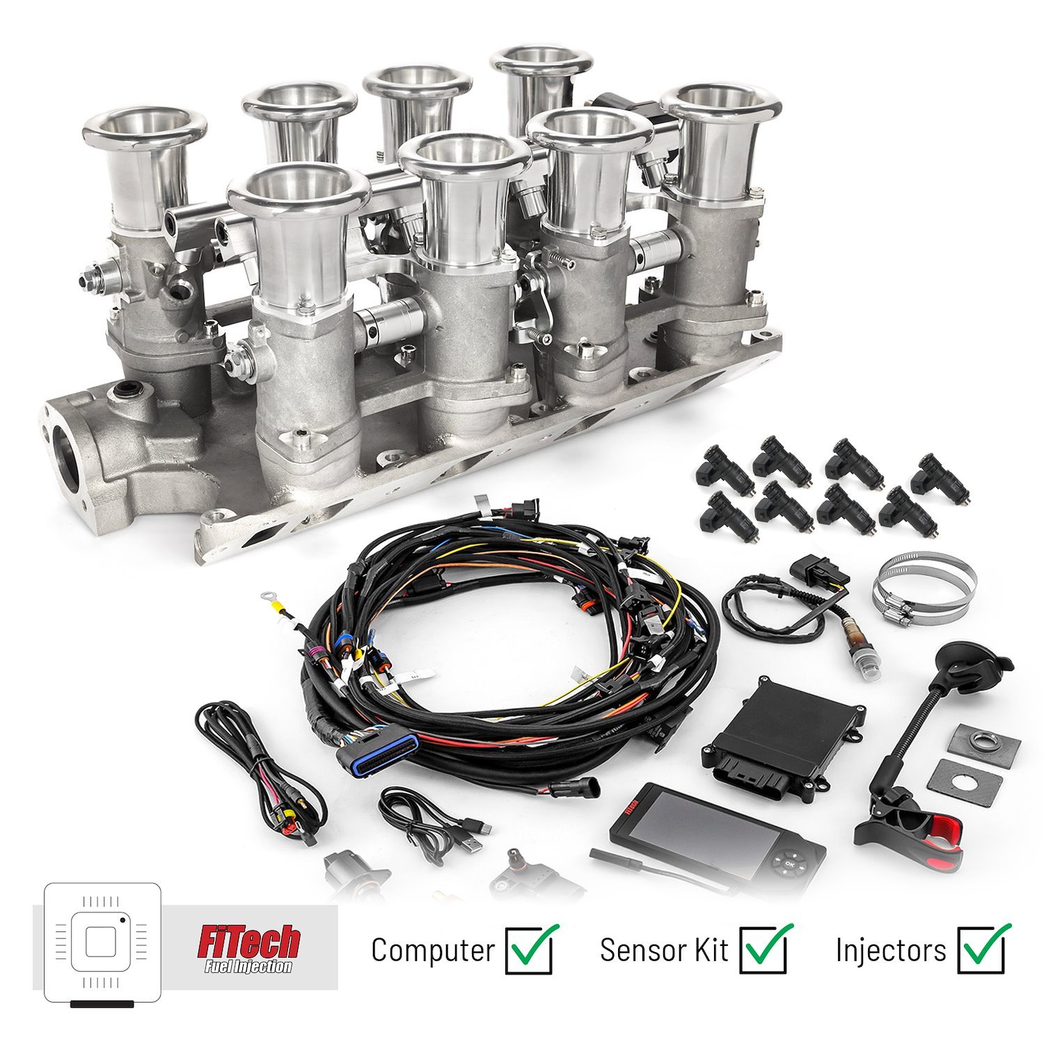 1-135-013-02 Ford SB 260 289 302W Downdraft & FiTech Ultra EFI Fuel Injection System [Satin]