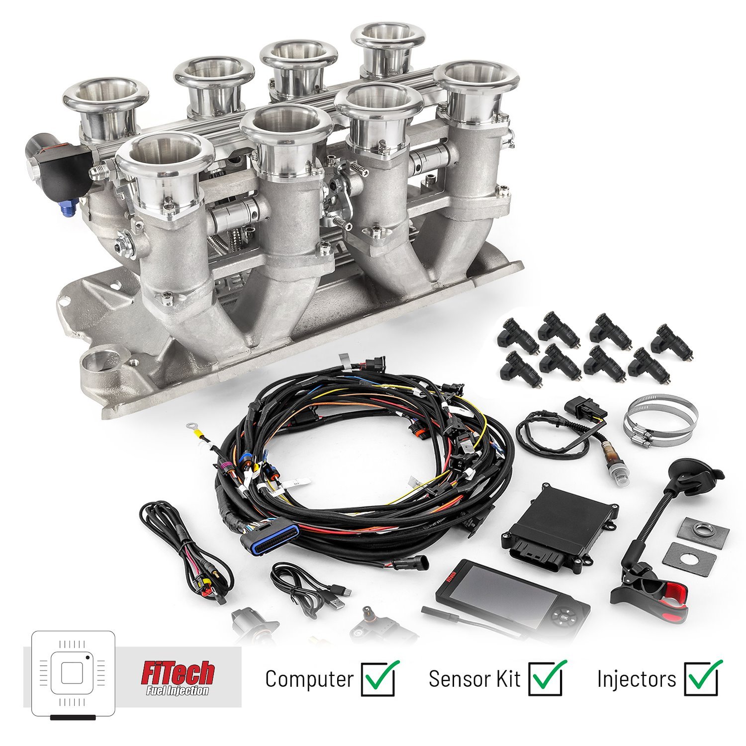 1-135-014-02 Chevy SBC 350 Downdraft & FiTech Ultra EFI Fuel Injection System [Satin]
